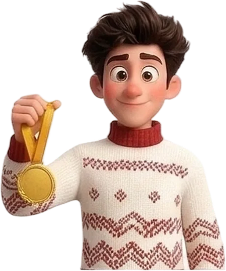 Elf bangga memegang medali